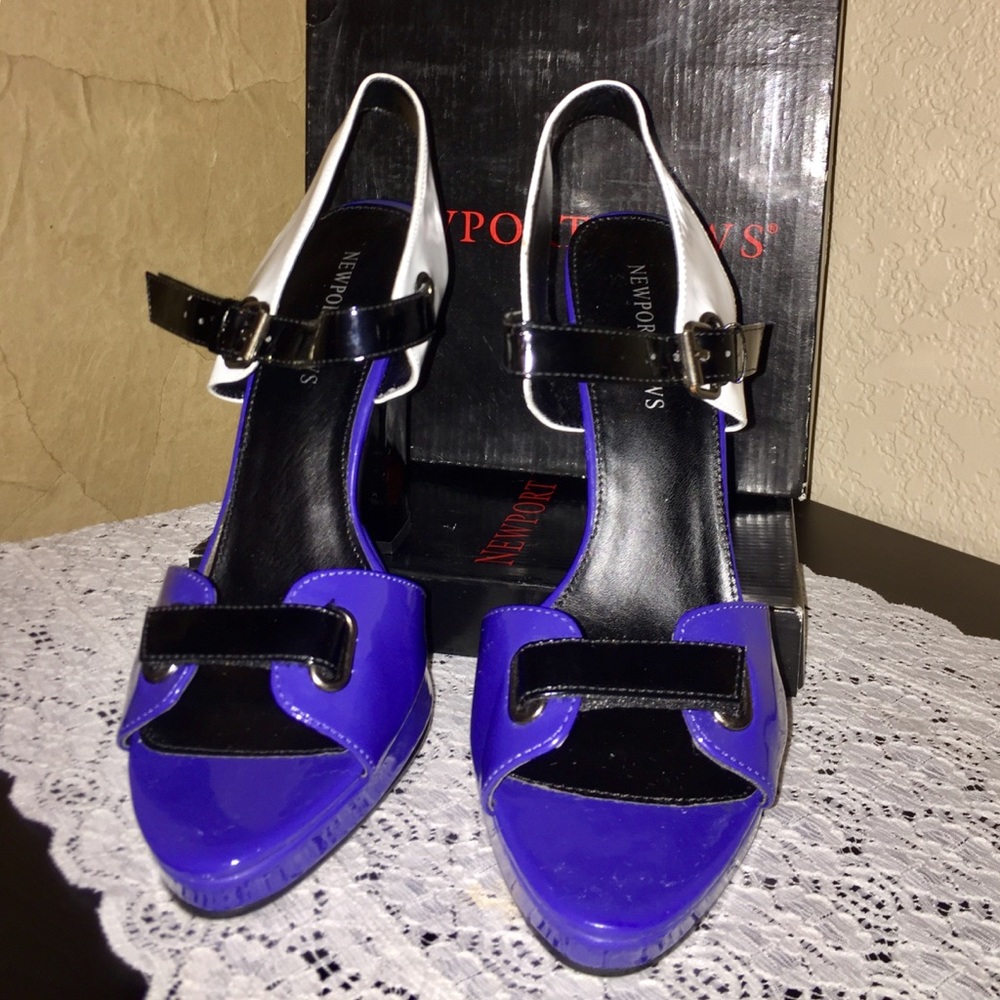 💙 VINTAGE “Newport News” color-block HEELS - Picture 7 of 8